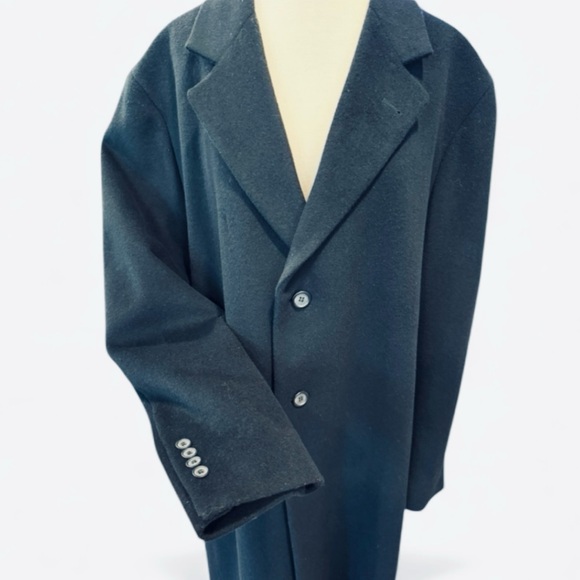 Vintage Oleg Cassini Navy Blue Men’s Wool Overcoat Size Large - Picture 6 of 16